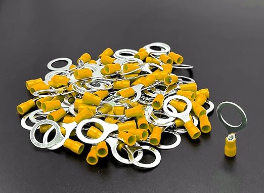 ANGSTROM 1/2" Bolt Ring Terminals, Insulated Electrical Crimp Connectors 100pcs (12-10ga Yellow)