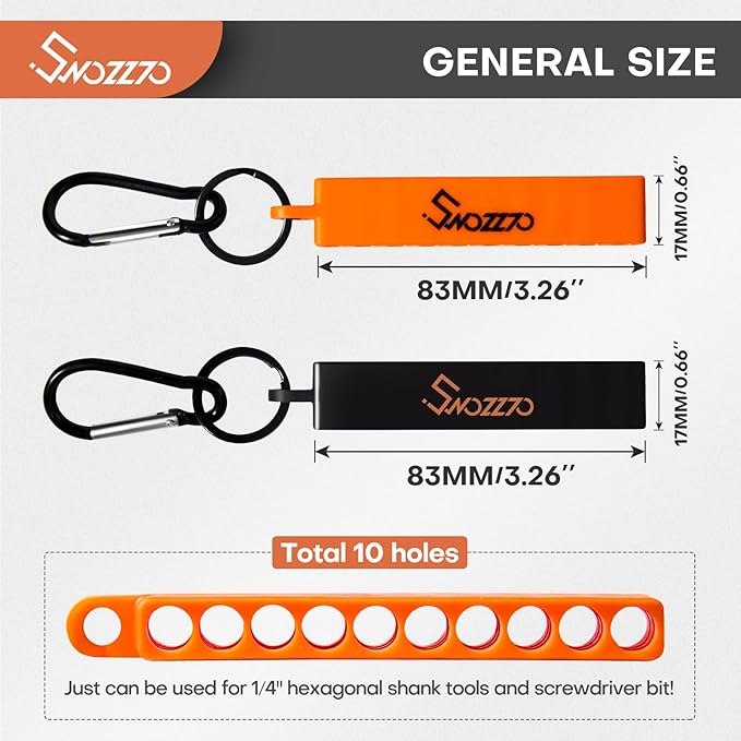 6PCS(3PCS Black+3PCS Orange)10-Hole Screwdriver Bit Holder with Carabiner,1/4" Hex Drill Storage Organizer,for All 1/4" Hex Shank Bit & Drill Storage Case