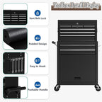 8 Drawer Tools Chest,42.9 inch Tool Cabinet with Universal Lockable Wheels，Organizable Tool Box with Detachable Top Box for Workshop，Black