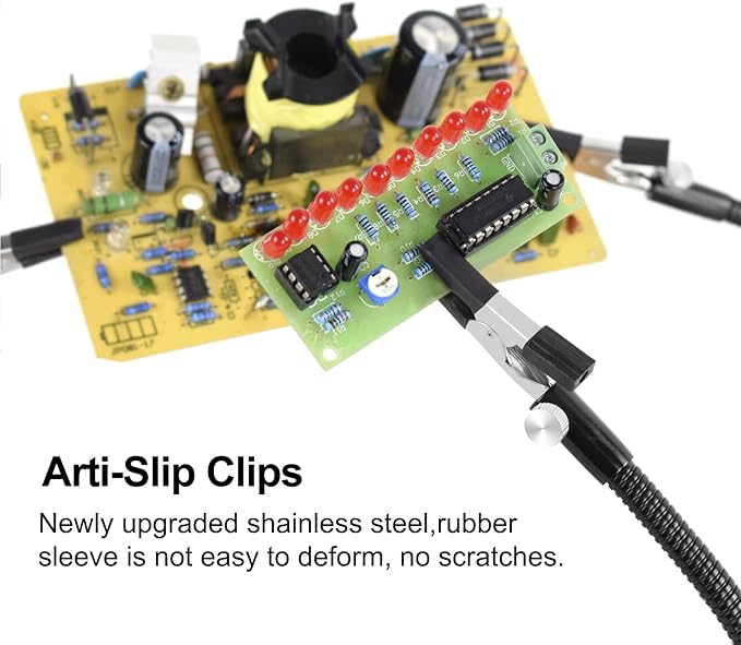 Magnetic Helping Hands Soldering Third Hand Tool PCB Holder Two Flexible Metal Arms Alligator Clips Strong Magnet Base - Can Be Put Anywhere for Electronics Soldering Jewelry Painting Art Crafts Hobby