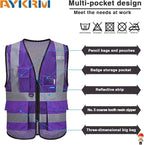 A-SAFETY High Visibility Mesh Safety Reflective Vest with Pockets and Zipper,Hi Viz Work Vest for Men Women (Purple Mesh S)
