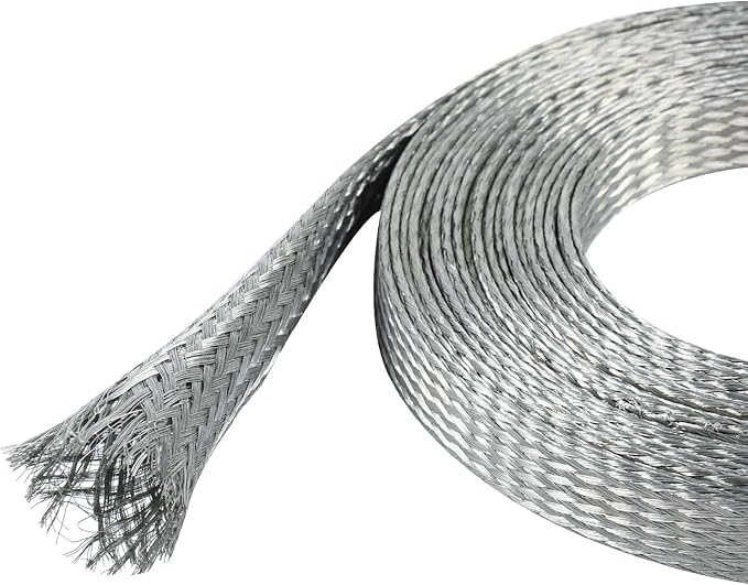 Tinned Copper Wire Shielding Sleeve, Expandable Ground Strap Wiring Braided Sleeving Metal Mesh Sheathing Cabling Wiring Protector (1/2inch - 20ft)