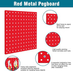 4 Pack Steel Peg Board,Universal 1/8 and 1/4 Pegboard Accessories,Ideal for Garage Tool Storage, Office Organization, Craft Room, Kitchen etc. (Red, 4-12X12)