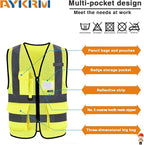 A-SAFETY High Visibility Mesh Safety Reflective Vest with Pockets and Zipper,Hi Vis Viz Reflective Safety Vest(Yellow Mesh 4XL-5XL)