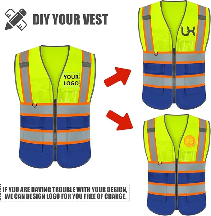 BeautyWill Custom Logo 10/20 Pack Safety Vest Class2 High Visibility Vest with Pockets Breathable Construction Vest Bulk