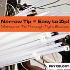 Heavy Duty, Strong 10-Inch Zip Ties and Reusable Label Boxes 50 Pk. Box Attaches to Sturdy Cord Bundler for Desk, PC and Desktop Cable Management. Great White Organizer for Cables, Wires and Equipment