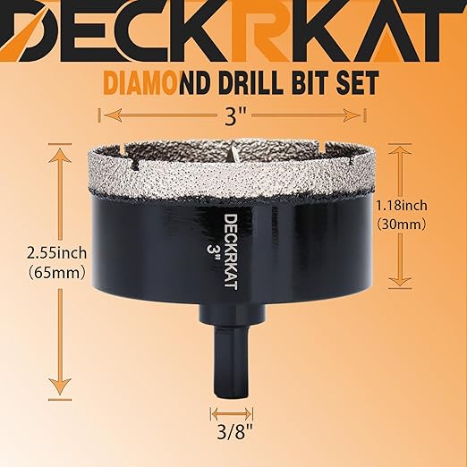 3 inch Diamond Hole-Saw Bits with Pilot Drill Bit -3" Diamond Tipped Tile Hole Saws with Guiding Bit Accurate Drilling for Porcelain Tile Ceramic Pottery Granite Stone Glass Bottles 75mm