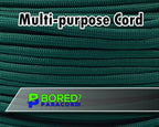 BORED? PARACORD! 550 lb Paracord - Ideal for Crafting, Camping, DIY Projects, Active & Military Outdoors - Strong Survival Rope - Tactical Parachute Cord Type III - Kelly Green 50 Feet
