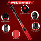 3/8-Inch Torque Wrench, Dual-direction Torque Wrenches 10-100ft.lb/13.6-135.6Nm, 72-Tooth Dual Range Scales Torque Wrench with Quick Release Reversible Head