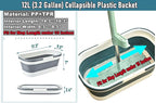 Collapsible Mop Bucket Basin Tub with Handle and Wheels, 12L (3.2 Gallon) Foldable Small Plastic Container for Household Cleaning, Car Washing, Portable Basket Bin Tool for Storage Organizer, Grey