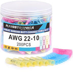 haisstronica 200PCS 22-10 AWG Mixing Heat Shrink Butt Connectors-Tinned Red Copper Marine Grade Insulated Crimp Wire Connectors-Waterproof Electrical Connectors-Butt Splice for Marine,Boat,Stereo