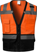 Reflective Safety vest With back plan pocket,High visibility Class 2 Heavy Duty Surveyor Vest with Zipper,Hi Vis Construction Work Vest for Men＆Women ANSI/ISEA(Orange-Bottom,M)