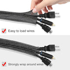 25ft -3/8 inch Cord Protector Cable Sleeve Split Wire Loom Tubing for Power Cord Audio USB Cable, Cord Sleeve Cable Management for TV Computer, Cord Protectors from Pets Chewing,Black