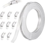 10FT Hose Clamps,304 Stainless Steel Hose Clamp Assortment Kit DIY Metal Strapping with Holes+8 Fasteners,Adjustable Worm Gear Large Hose Clamps Metal Band Screw Clamp Straps for Pipe,Duct,Tube