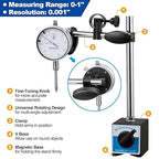 Spurtar Dial Indicator with Magnetic Base 0-1'' Dial Test Indicator 0.001'' Precision Dial Indicator Adjustable Long Arm Magnetic Dial Indicator for Accurate Alignment, Measurement, and Inspection
