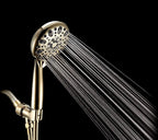 Handheld Shower Head, 6 Spray Setting High Pressure Shower Head with Brass Swivel Ball Bracket and Extra Long Stainless Steel Hose, Polished Brass, 5"