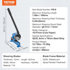 VEVOR Hand Plate Shear 8", Manual Metal Cutter Cutting Thickness1/4 Inch Thick Max, Metal Steel Frame Snip Machine Benchtop 7/16 Inch Rod, for Shear Carbon Steel Plates and Bars , Blue