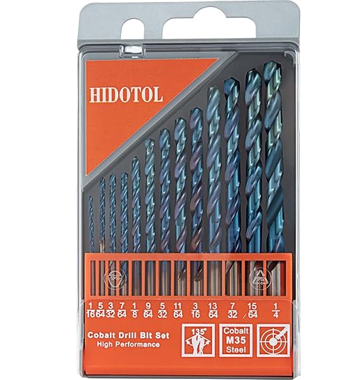 13 PCS Blue Coating Cobalt Drill Bit Set M35 HSS Twist Drill Bits 1/16"-1/4" for Hardened Metal, Stainless Steel, Cast Iron, Plastic and Wood