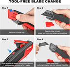 HAUTMEC Safety Self Retractable Utility Knife, Professional Heavy Duty Box Cutter With Extra 3 Black Sk2H Blades, Tool-free Blade Change, Safety Knife for Work HT0414-KN