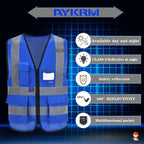 A-SAFETY XSmall Blue Safety Vest Reflective Work Vest,Hi Vis vest 7 Pockets, X-Small