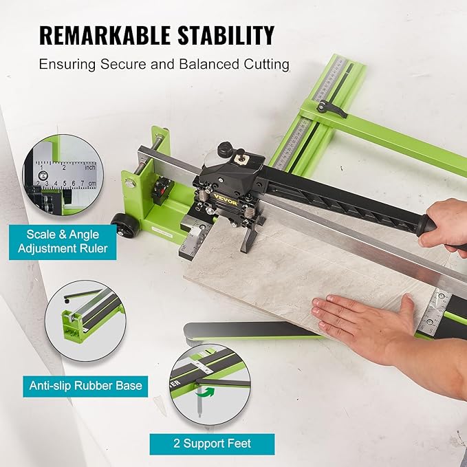 VEVOR Tile Cutter 32 Inch Manual Tile Cutter 1.4 Inch Tile Cutting Machine Ceramic Porcelain Tile Cutter w/Laser Guide All-Steel Frame and Bonus Spare Cutter Wheels Tile Cutter Hand Tool