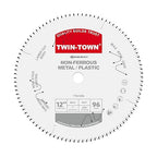 TWIN-TOWN 12-Inch 96 Tooth TCG Aluminum Cutting Saw Blade for Miter/Table Saws - Precision Circular Saw Blades for Aluminum, Plastics, Non-Ferrous Metals with 1" Arbor