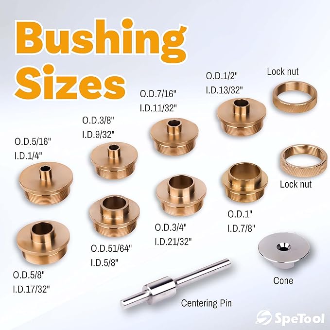 SpeTool Brass Router Template Bushing Guide Set with Centering Pin&Cone for Porter Cable Style Router Sub Bases, 10-Piece Solid Router Guide Bushing Includes Aluminum Carrying Case