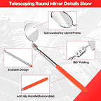 2Pcs Telescoping Inspection Mirror, Flexible Retractable Automotive Extension Mirror Pickup Tools Round Square Mirror Inspection Tool for Checking Vehicle Mechanic Mirror Automotive Mirror(Orange)
