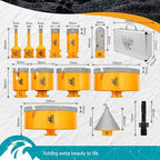 Tile Hole Saw Kit 15pcs - Diamond Core Drill Bits(1/4"-5") + 2pcs 4.5" Tile Blades + SDS Adapter for Ceramic Porcelain Marble