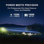 POWERTAC Huntsman-XLT LED Light - Rechargeable LED Flashlight Long Throw Spotlight Tactical Flashlights Super Bright Flashlight Flash Light EDC Gear Flashlights High Lumens Camping Supplies 1200 Lumen