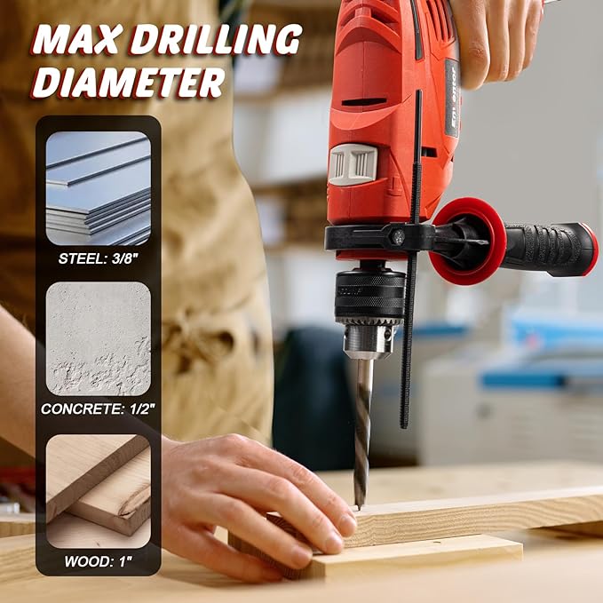 Enventor 7.5 Amp Hammer Drill, 1/2 Inch Electric Hammer Drill, 900W 0-3000RPM Variable Speed, 360° Auxiliary Handle, Lightweight Corded Hammer & Drill 2 in 1 Functions with 9pcs Bit for Metal, Wood