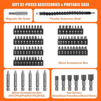 ENERTWIST 8V Cordless Electric Screwdriver, 82pcs 10Nm Max Fast Rechargeable Screwdriver Set with 1Hr Charger and Accessory Kit in Carrying Case, 21+1 Cluth, Dual Position Handle, ET-CS-8K