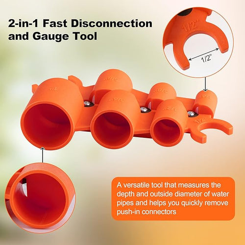 1/4'' to 1'' Depth and Diameter Gauge Tool, Push to Connect Plumbing Fittings Removal Tool for PVC PPR Brass CPVC PERT Aluminum, 1 Piece
