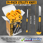 Amartisan 14-Piece Retractable Box Cutter, Utility Knifes for Boxes, Cartons, Cardboard Cutting, 18mm & 9mm Wide Blade Cutter, Very Suitable for Office and Home Use.
