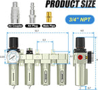 Heavy Duty Industrial Grade 3/4" NPT 4 Stage Air Drying System,Coalescing Filter,Particulate Filter,Double Desiccant Dryer and Air Regulator,Manual Drain,For Plasma Cutter and Paint Spray
