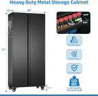 71" H Metal Garage Storage Cabinet with Locking Doors and 2 Adjustable Shelves, Rolling Tool Storage Cabinet with Wheels, Drawer, Pegboard and 16 Hooks for Garage, Warehouse, Black
