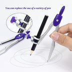 Math Geometry Kit Sets 10 Piece Student Supplies with Shatterproof Storage Box,Includes Rulers,Protractor,Compass,Eraser,Pencil Sharpener,Lead Refills,Pencil,for Drafting and Drawings（Purple）