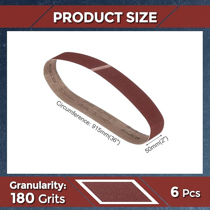 6 Pcs Sanding Belts 2 x 36 Inch 180 Grit Aluminum Oxide Abrasive Sandpaper for Belt Sander Metal Grinding Wood Working Weld Rust Removal
