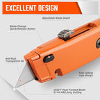 HORUSDY 2-Pack Box Cutter Utility Knife, Heavy Duty Aluminum Shell Retractable Box Cutter for Cardboard, Boxes and Cartons, Extra 10 Blades.