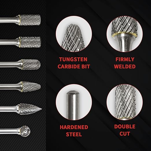 S&F STEAD & FAST Carbide Burr with ¼” Shank ½” Cutter Dia 1” Length, Professional Grade Tungsten Carbide File, Die Grinder Bit for Electric or Air Die Grinder, Ball Nose, Grinding Burr bit for Metals