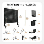 HUHOLE 32 x 12 inch Clamp On Desk Pegboard, Black Metal Desktop Organizer, Desk Accessories for Gaming & Office, Versatile Clamp-On Pegboard for Organization and Storage