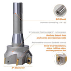 R8 Shank Indexable 3" End Mill, 3" Diameter 90 Degree High Speed Milling Cutter with Replaceable Carbide Insert