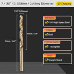 Drill Bit, 7/32" Cutting Diameter (5.556mm), 4241 HSS Gold 118° Cutting Angle Versatile Jobber Bits - (Applications: for Drilling Plastic Wood Soft Thin Metal), 12-Pieces