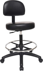 Chair Master Round Vinyl Chair/Stool-Black-for Garage, Counters, Shop, Kitchen, Computer Desks, Drafting Tables. EASY to CLEAN! (Soft Non-Marking Casters, Tall Bench/Drafting 24"-34")