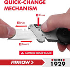 ARROW Utility Knife with Blade Storage Design, Quick Change Box Cutter, Speed Release Folding Knife with Belt Clip and Landyard Hole, Extra 13 Pieces SK2 Blades Included