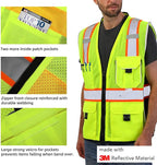 Dib Safety Vest Reflective Yellow Mesh, High Visibility Vest with Pockets and Zipper, ANSI Class 2 Heavy Duty, Made with 3M Reflective Tape XL
