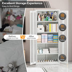 VINGLI Metal Garage Storage Cabinet with 2 Mesh Doors, Locking Steel Display Cabinet with Pegboards and 4 Adjustable Shelves, Ideal for Garage, Office, Pantry, Workshop(Gray, 32''W x 16''D x 71''H)