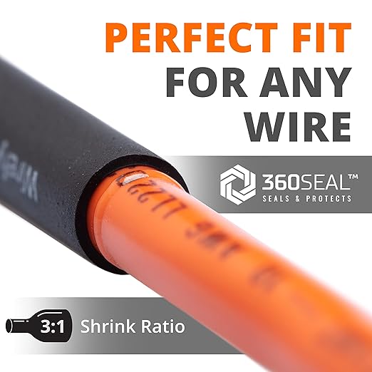 Wirefy 1/4" Heat Shrink Tubing - 3:1 Ratio Heat Shrink Tube - Adhesive Lined Wire Wrap Tubing Kit - Electrical Heatshrink Tubes - Waterproof Industrial Electric Automotive 50ft