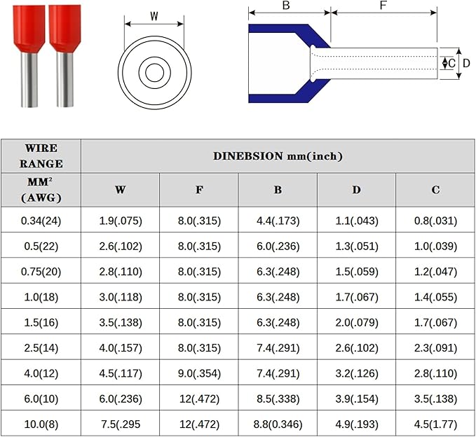 XHF 1000 PCS AWG 22/0.5mm² Wire Ferrules Insulated Copper Crimp Connectors, Crimp Pin Cord End Terminals Black