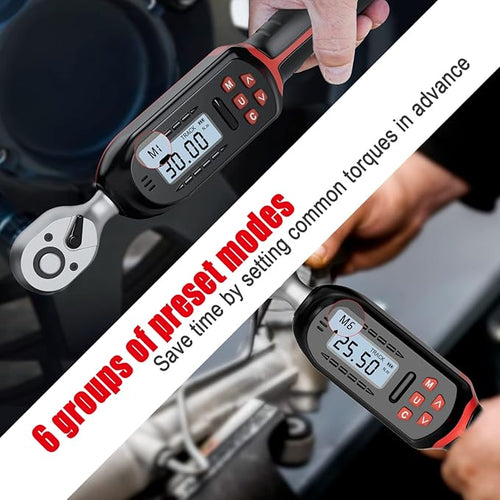 1/4 Inch Digital Torque Wrench, 1.1-22.1 Ft-lbs/1.5-30Nm, with Preset Values, 2% Accuracy, Buzzer and LED Notification, Small Electronic Torque Wrench for Bicycles